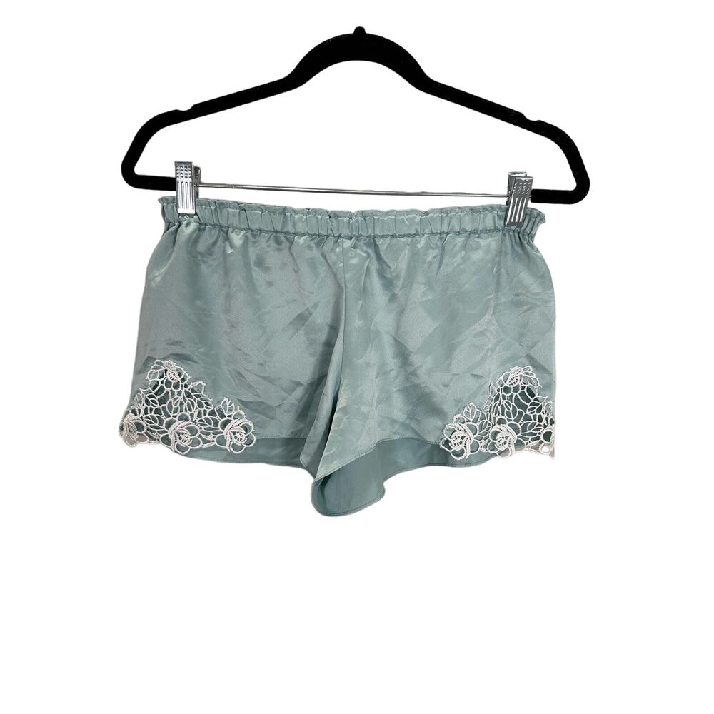 Flora Nikrooz Women's Blue Green Satin Lace Pajama Short size Small